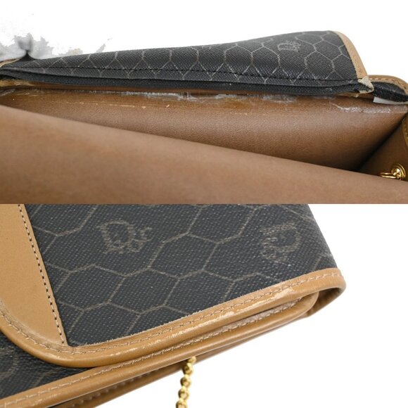 CHRISTIAN DIOR Logos Honeycomb Chain Shoulder Bag PVC Leather Brown Gold 38EF277 - Picture 13 of 16